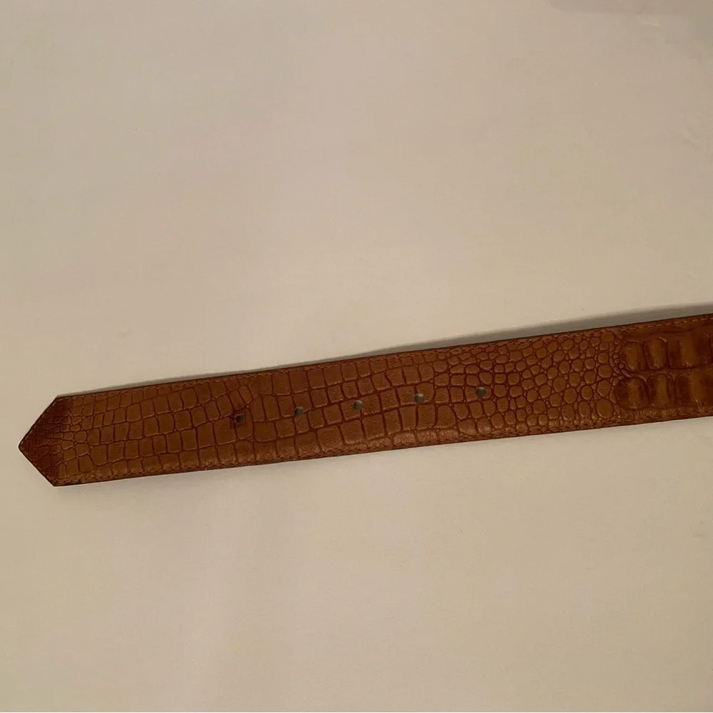 TOGETHER CRAFTS BELT BROWN CROC LOOK LEATHER VINTAGE SIZE S M